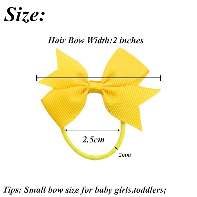 Baby Hair Ties with Bows,50pcs 2inch Baby Hair Bows Durable Rubber Bands Ponytail Holders Toddler Essential Hair Accessories for Infants Baby Girls in Pairs