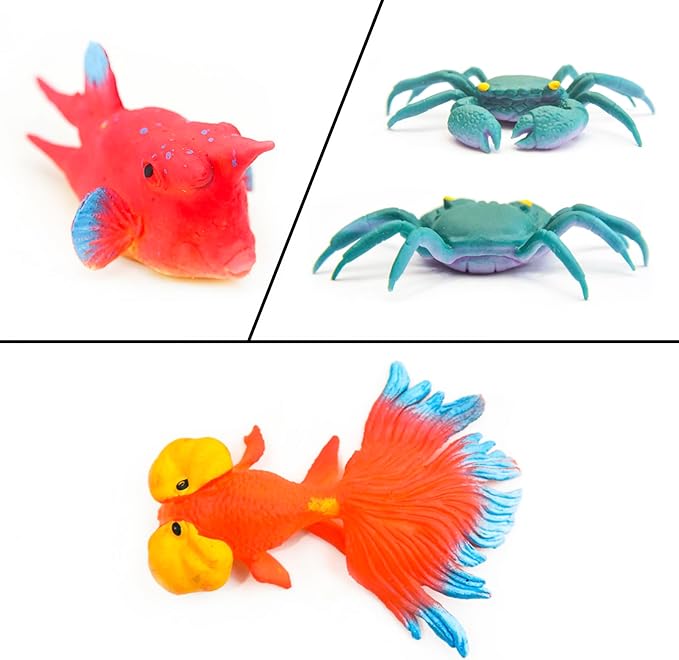 10 Pcs Fish Animal Figure Bath Toys, Sea Animal Color Changing Toys, Sea Creatures for Kids 3 Years and up, for Themed Parties, Cake Topper, Kids Easter Basket