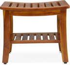 Teak Shower Bench 21 Inch, Fully Assembled Wood Bath Stool for Shower & Spa, The Hermod