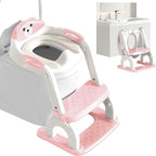 Potty Training Seat with Step Stool for Toddlers - Upgrade 2-in-1 Toilet Seat Toilet Ladder for Kids Children Boys Girls, Anti-Slip Pad & Adjustable Height with Waterproof - Pink