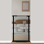 40.5" Extra Tall Baby Gate, 29.6"-32.5" Extra Wide Dog Pet Gate Pressure Mounted, Puppy Dog Proof Indoor Barrier, No Drill Safety Child Gate for Stairs 1.37" Narrow Space Metal Black Gate