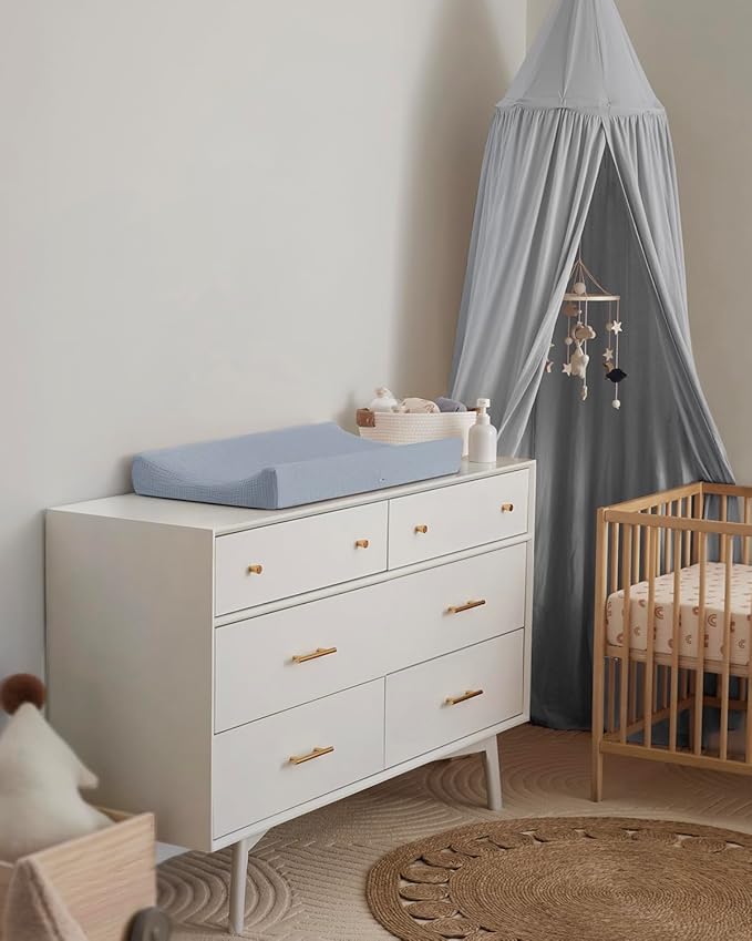 Blissful Diary Muslin Changing Pad Cover for Girls Boys, Ultra Soft Breathable Cotton, Baby Diaper Change Table Pad Covers, 2Pack (Light Blue&Grey)