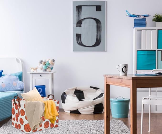 HIYAGON Rectangular Basketball Basket Kids Gift Basket Baby Toy Storage Bin Organizer Box Room Decor(Basketball)