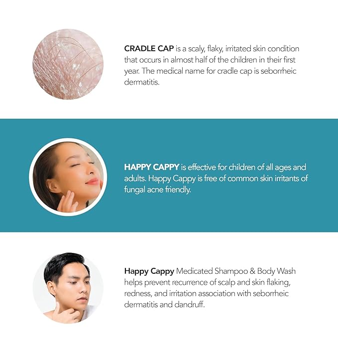 Happy Cappy Medicated Shampoo and Body Wash- Baby Dandruff Shampoo, Helps Cradle Cap and Seborrheic Dermatitis, Reduces Redness, Dermatologist Tested, Fragrance-Free- 8 Fl Oz (Pack of 2)
