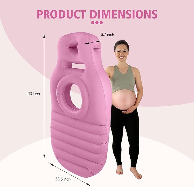 Pregnancy Blow Up Pillow, Belly Mattress for Pregnant Women with Electric Pump, Full Body Maternity Airbed with Hole for Stomach Sleeping, Back Pain & SPD Relief, Pink