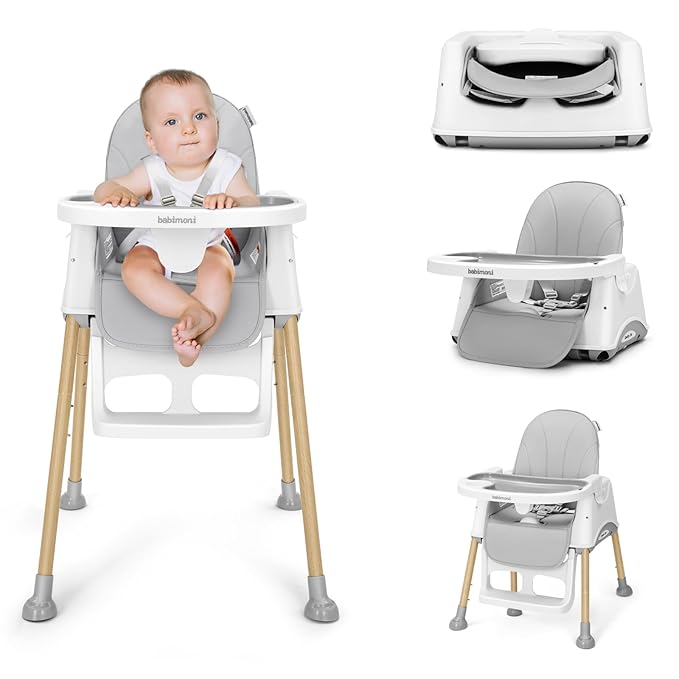 3 in 1 High Chairs for Babies and Toddlers, Convertible High Chair, High Chair with Foot Rest and Double Tray, Easy to Clean, Compact and Versatile, Perfect for Growing Kids, Gray