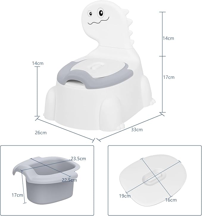 Potty Seat Baby Training Chair Boys Girls Toddler Dinosaur Comfortable children 1-5 years old Baby toilet Animal seat with lid back potty trainer (Grey)