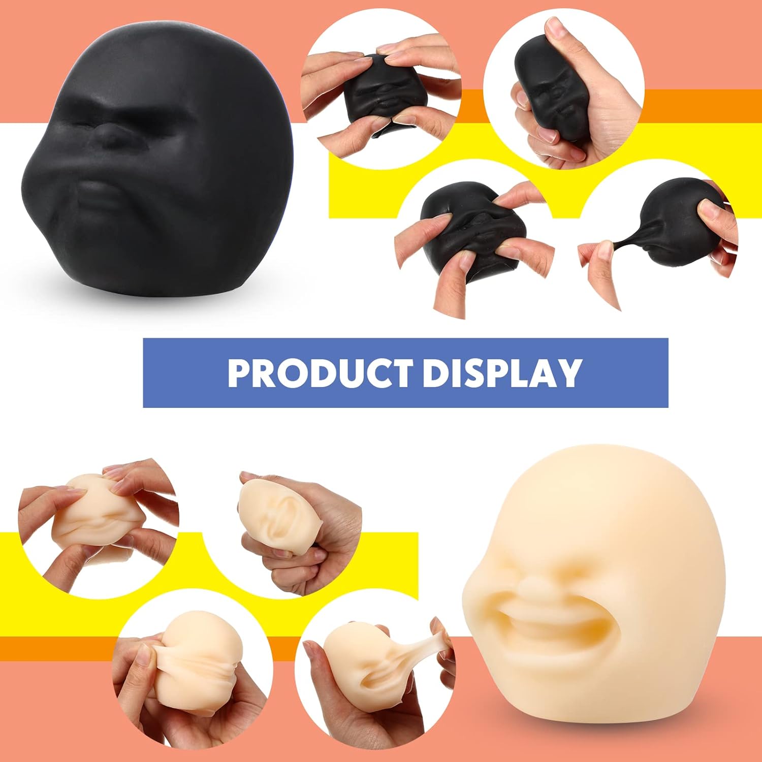 2 Pcs Funny Human Face Emotion Balls Fidget Sensory Toy Stress Relief Squeeze Ball Black Sulkiness and White Happy Decompression Anxiety Relief Toy for Adult Teen Christmas Stocking Filling Favor