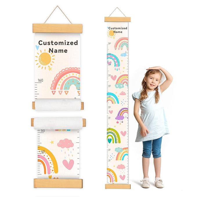 Personalized Name Height Chart for Kids, Rainbow Height Measurement for Wall, Child Height Measure Wall Chart Bedroom Nursery Wall Decoration, Playroom Essentials, Children's Day Gifts