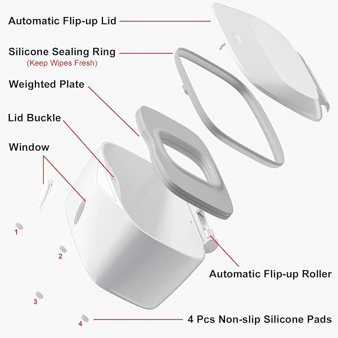 Wipes Dispenser with Weighted Plate, X2 PRO, Seposeve Perfect Pull Baby Wipe Holder, Refillable Wipe Container, Keeps Wipes Fresh, One-Handed Operation. Non-Slip, Easy Open/Close Wipes Case, Grey