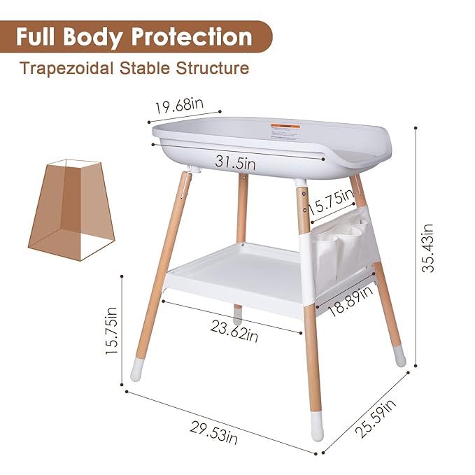 Beberoad Love Baby Changing Table – Adjustable Height Nursery Changing Station with Soft Pad, Organizer & Large Storage Shelves – Diper Table for Newborns & Infants (White)