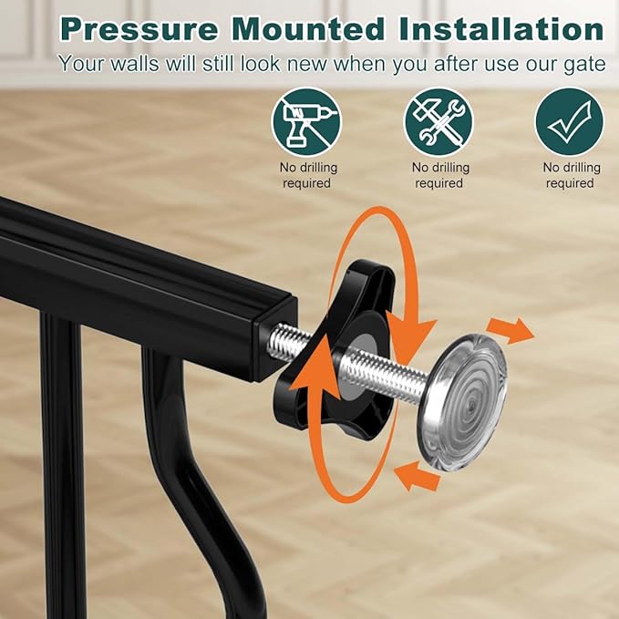 Fairy Baby 29.5"-43.7" Extra Wide Baby Gate for Dog, Pressure Mounted Pet Gate for Stairs & Doorway, Dog Barrier for Home Indoor, Kids Puppy Cat Gate, Metal Child Safety Proof Garden Gate, Black