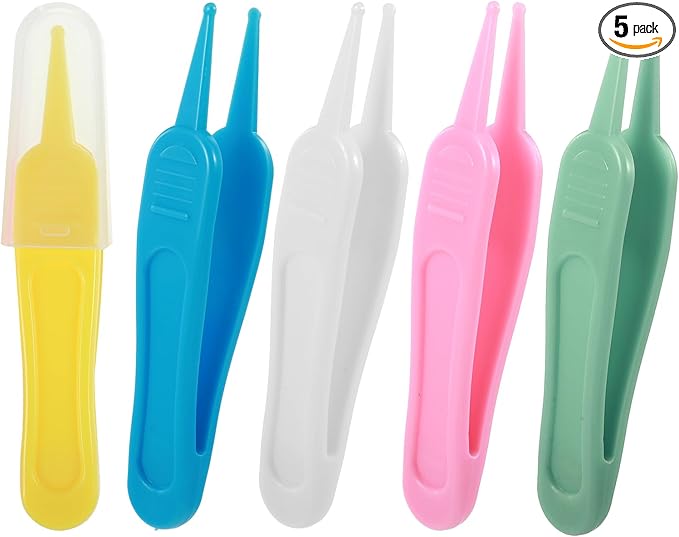 5 Pcs Nose Cleaning Tweezers, 5 Colors Baby Booger Picker with Round Head Effective Nose Picker Baby Ear Noses Navel Cleaner Clip for Babys Care