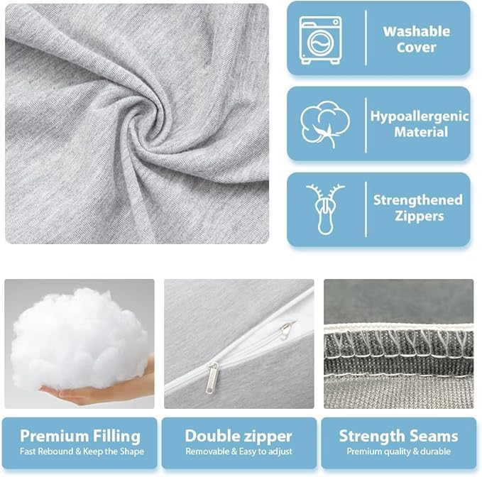 Chilling Home Pregnancy Pillow, 55in Pregnancy Pillows for Sleeping, U Shape Body Pillows for Adults, Maternity Pillow for Pregnant Women, with Grey Jersey Cotton Removable Cover