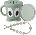 Silicone Snack Cup Food Container for Toddlers and Babies, Spill Proof Training Cup with Snack Cup Lid & Dust Proof Lid, Comes with a toy strap, Without BPA, Lead, or Phthalates (Sage)