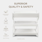 Comfy Cubs Baby Changing Table - Sturdy Wood Construction, Timeless Look Baby Change Table with Two Open Shelves for Infant Daycare Essentials Storage - White