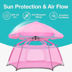 Alvantor Pop Up Playpen- 7'x7'x44”Baby Playpen Large Kids Play Tent Portable and Foldable Playpen Indoor/Outdoor Play Yard with Protective Mesh, UV SPF 50+ Sunshade, and Soft Foam Floor, Pink