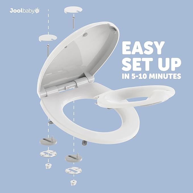 Quick Flip Toilet Seat with Built-in Potty & Splash Guard for Toddler Training, Slow Close - Jool Baby (Round)