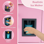 HONEY JOY Kids Kitchen Playset, Wooden Play Kitchen for Toddlers, Microwave, Range Hood, Ice Maker, 18 Cooking Accessories, Little Chef Pretend Play Toy Kitchen Set, Gift for Boys Girls, Dark Pink