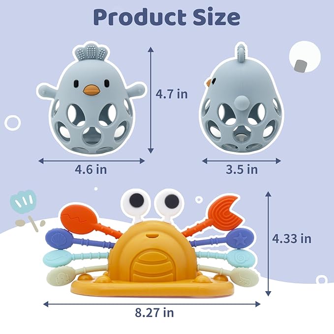 Baby Suction Toys High Chair Teething Toys - Baby Teething Chew Table Toys Silicone Teethers, Food Grade Silicon for 6 12 18 Months (YellowBlue)