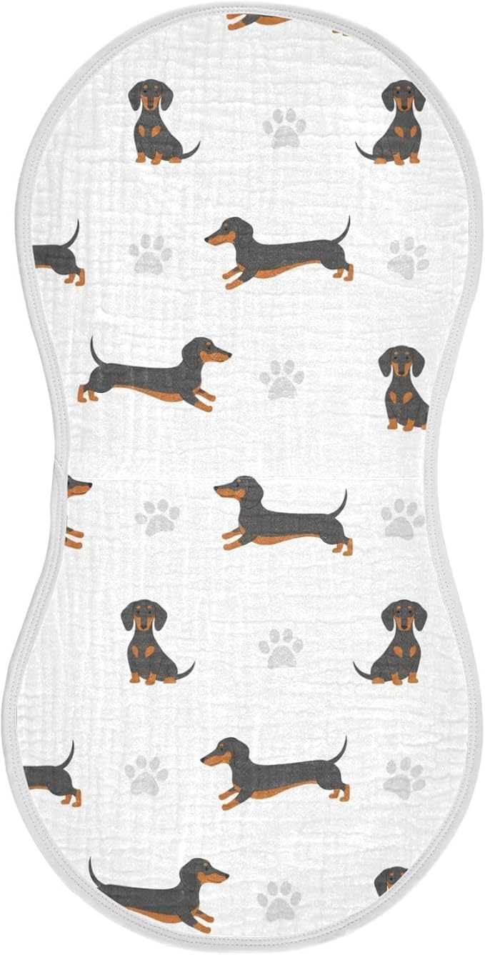 1 Pack Muslin Burp Cloths Dachshund Dogs White Cotton Baby Burp Cloths Ultra Absorbent Burping Cloth Soft Spit Up Rags for Newborn Babies 22x11 Inch