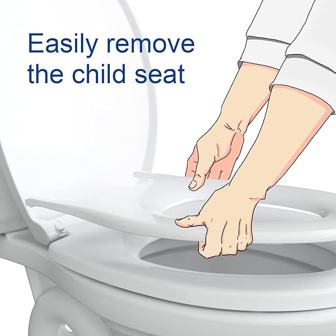 R&T Round Toilet Seat with Built in Potty Training Seat, Slow Close Toddler Seat Fits both Adult and Child, Easy To Install & Clean