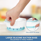 MR. CHOU Ceramic Baby Bowls with Suction Base, Infant Led Weaning Supplies with BPA Free Airtight Lid & Handles for Babies Self-feeding, 100% Food Grade Kid Bowls, Microwave & Dishwasher Safe, Blue