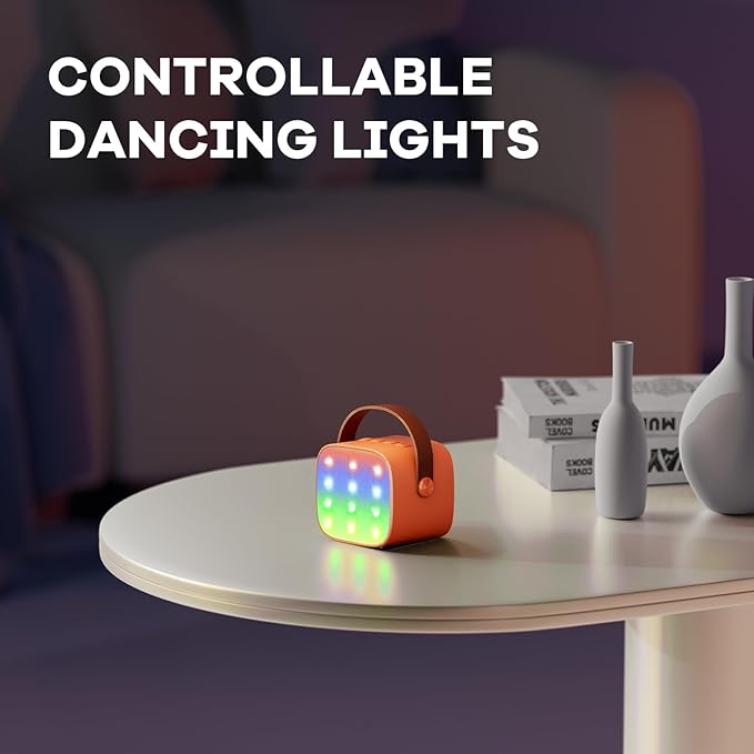 YLL Mini Karaoke Machine for Kids Adults, Portable Bluetooth Speaker with 2 Wireless Microphones, Birthday Gifts Toys for Girls Boys Ages 3, 4, 5, 6, 7, 8, 9,10,11,12+ Years Old Toddler (Orange)