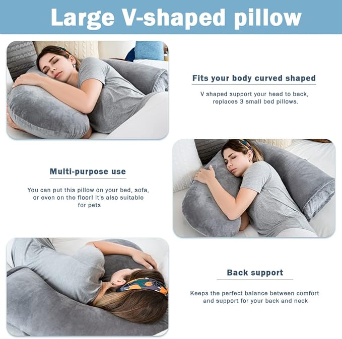INSEN Pregnancy Pillow for Sleeping,Maternity Body Pillow for Pregnancy Women,Pregnancy Support Pillow for Back, Hip Pain,Grey