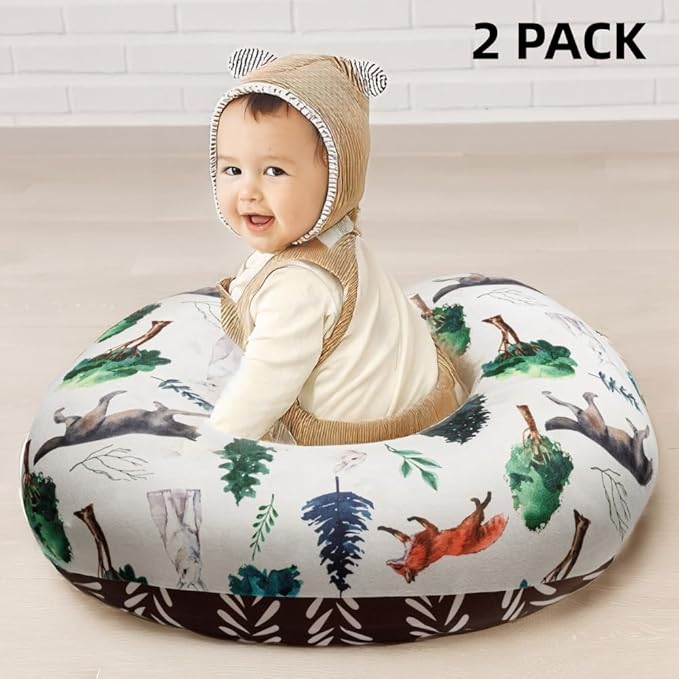2 Pack Nursing Pillow Cover Neutral Stretchy Removable Baby Nursing Covers for Breastfeeding Pillows Soft Breathable Pillow Slipcover for Newborn Baby Boy or Girl (Animal)