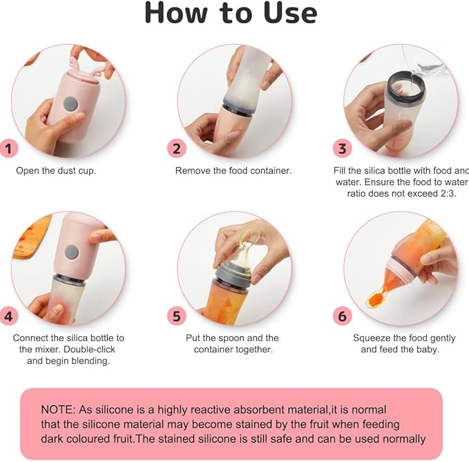 Socila Portable Baby Food Maker with Silicone Squeeze Spoon, Baby Food Processor, Blender for First Stage Baby Feeding - Liquid or Semi-Liquid Options