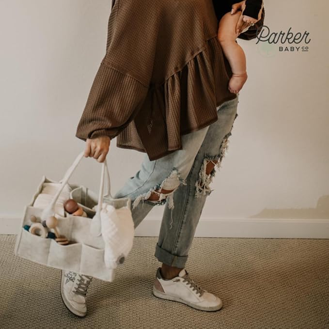 Parker Baby Diaper Caddy - Nursery Storage Bin and Car Organizer for Diapers and Baby Wipes - White, Large