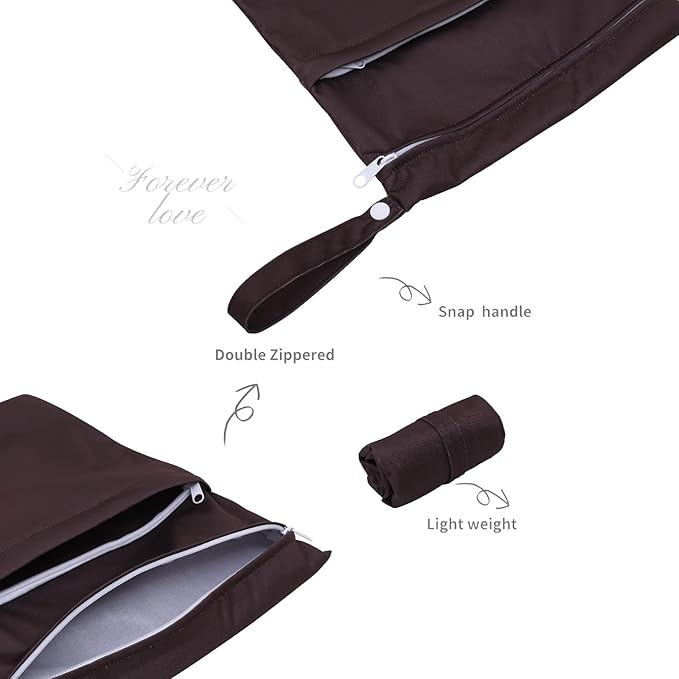 ALVABABY 2pcs Cloth Diaper Wet Dry Bags Waterproof Reusable with Two Zippered Pockets Travel Beach Pool Daycare Soiled Baby Items Yoga Gym Bag for Swimsuits or Wet Clothes 2LM05