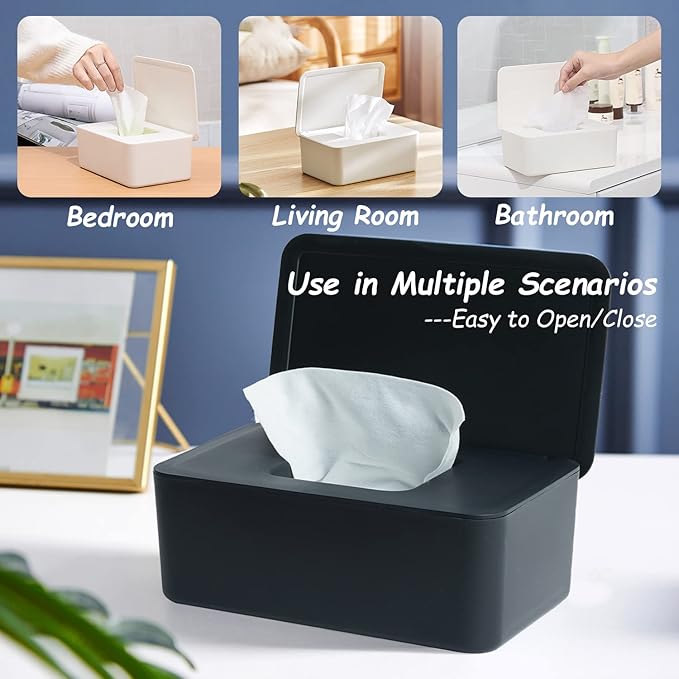 Wipes Dispenser, Wipe Holder for Baby & Adult, Seposeve Refillable Wipe Container, Keeps Wipes Fresh, Far from Dirty Wipes, Easy Open/Close Wipes Pouch Case, Black