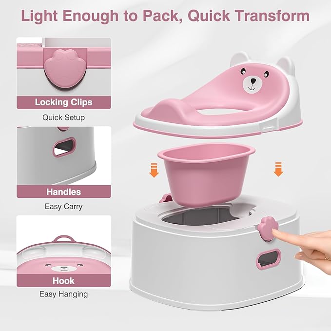 3-in-1 Toddler Potty Training Toilet for Boys & Girls - Convertible Potty Chair with Step Stool for Toddlers 1-3, Anti-Slip Design Toddler Toilet Seat - Removable & Easy to Clean