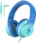 Kids Headphones, Wired Headphones for Kids with Microphone, 85/94dB Volume Limiter Headphone for Girls Boys, Foldable Headphone for Online Study, Gradient Blue