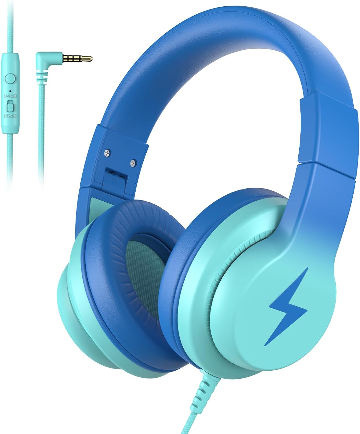 Kids Headphones, Wired Headphones for Kids with Microphone, 85/94dB Volume Limiter Headphone for Girls Boys, Foldable Headphone for Online Study, Gradient Blue