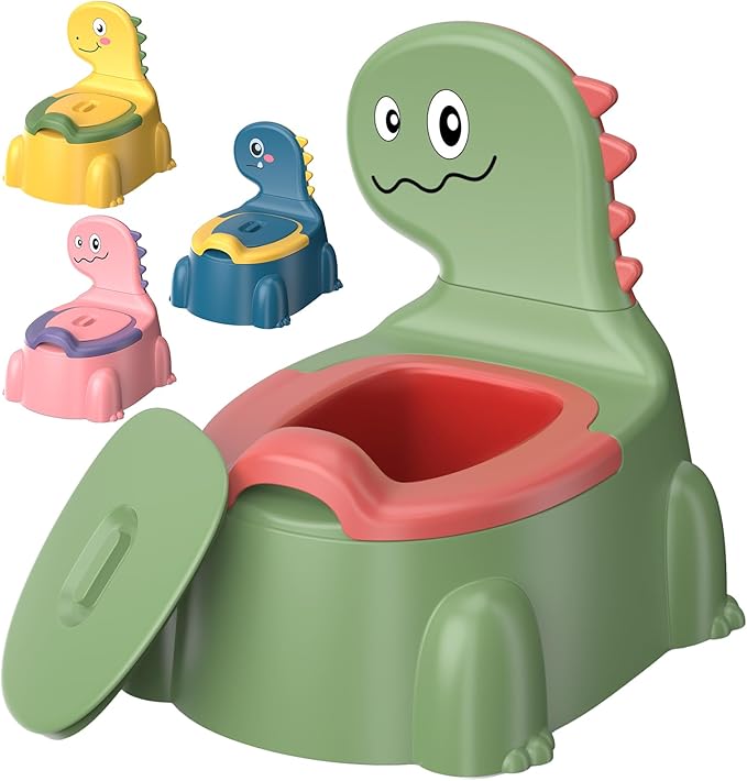 Potty Training Toilet Toddler Potty Chair Kids Boys Girls Dinosaur Animal Comfortable Potties Training Seat for Childrens Ages 1-3 Portable Baby Toilets with Lid Back Easy to Clean Potty Trainer Green