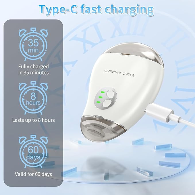 Electric Nail Clipper, Automatic 2-in-1 Baby Nail Trimmer with LED Light & Nail Storage Box, Rechargeable Fingernail Cutter with 3 Speed Gears, Safe Nail File for Baby, Kids & Adults