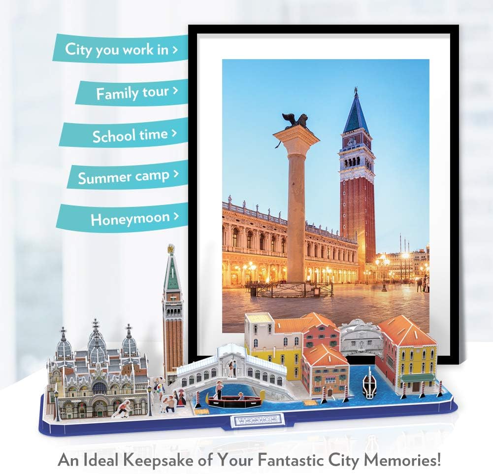 CubicFun 3D Puzzle for Adults Kids Bavaria Cityline Venice Italy Building Model Kits Toys Gift for Men and Women, San Marco Basilica, Rialto Bridge, Venice Grand Canal and Bridge of Sighs 126 Pieces