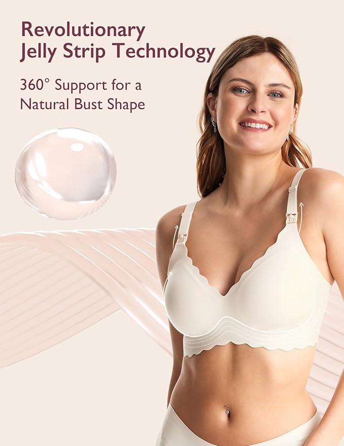 Momcozy Nursing Bras for Breastfeeding, Seamless Pregnancy Maternity Bra Wireless Classic Jelly Strip Support Nursing Bra