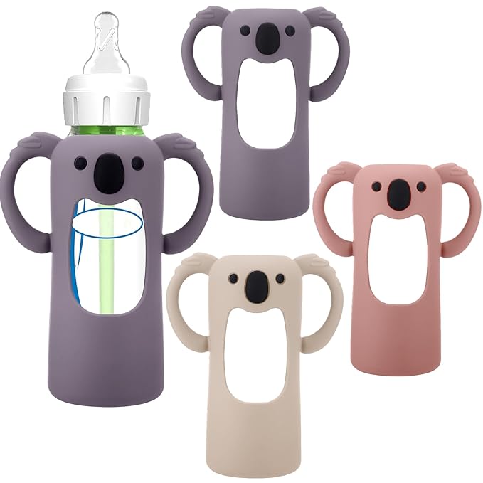 BUSOHA 3 Pack Koalas Silicone Sleeves for Dr. Brown's Glass Baby Bottles - Drop Protection Baby Bottle Sleeves Compatible with Dr Brown Newborn Glass Bottles with Silicone Handles,8 oz