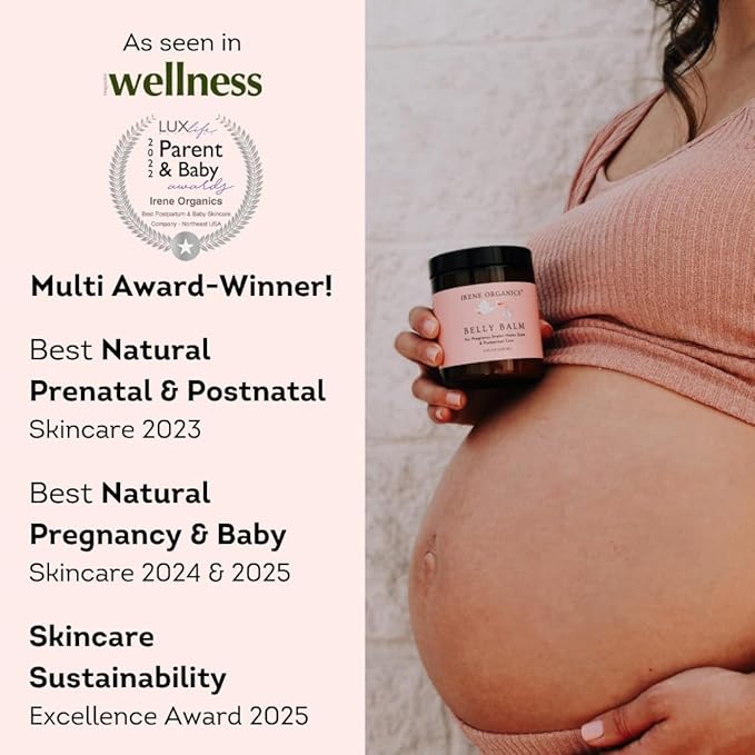 Irene Organics Organic Belly Butter for Pregnancy Stretch Mark Prevention and Treatment Award Winning Anti Stretch Mark Tummy Balm For Pregnancy and Postpartum 8oz - Hydrating Bump Cream