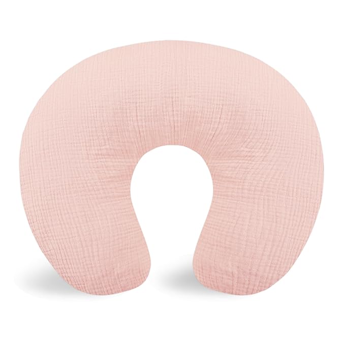Hooyax Muslin Nursing Pillow Covers Only, Soft and Breathable Nursing Covers for Breastfeeding Pillows, Adorable Infant Feeding Pillow slipcover for Baby Boy and Girls (Pink)