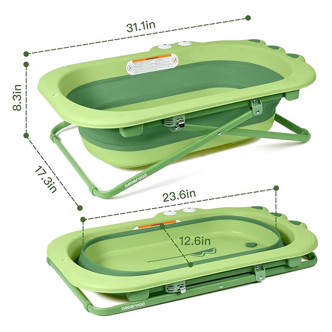 Beberoad Love Collapsible Baby Bathtub for Newborn to Toddler – Portable & Adjustable Infant Tub with Non-Slip Design, Space-Saving Bathtub for Travel & Home Use (Green)