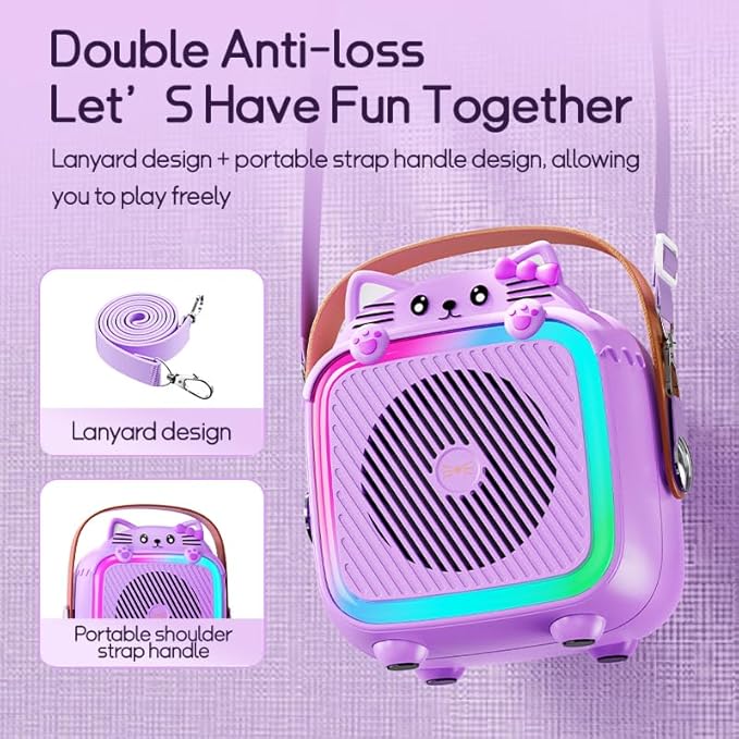 Karaoke Machine with 2 Wireless Microphones for Kids Adults,Portable Bluetooth Speaker Girls Toddlers Toy Gift for Aged 3-12 Year Birthday Parties Christmas Party - Purple