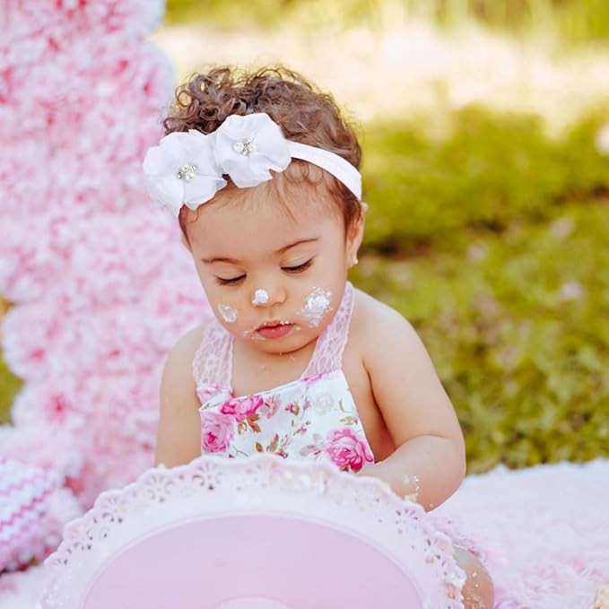 FZBNSRKO Baby Girls Floral Headbands Set,15 Pack Mixed Baby Chiffon Headbands Baby Girl Flower Headband Elastic Hairband for Newborn Toddler Hair Accessories(2 flowers)