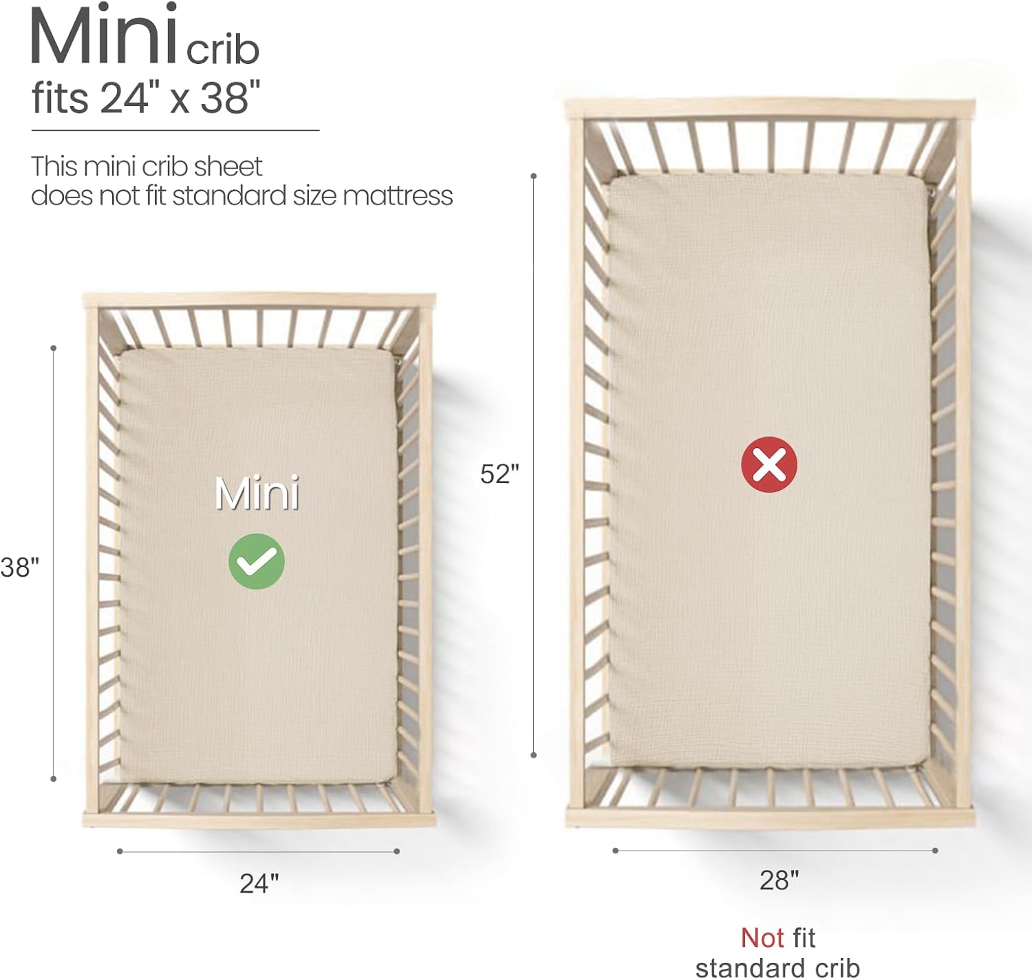 lulumoon Mini Crib Sheets Muslin: Soft Cotton Fitted Mini Crib Mattress Sheets for Boys and Girls 2Pack