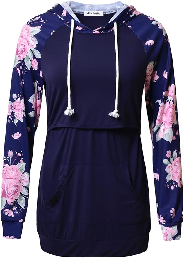 GINKANA Women's Nursing Hoodie Sweatshirt Long Sleeves Breastfeeding Maternity Tops Casual Clothes