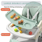 High Chairs for Babies and Toddlers, 4 in 1 Convertible Baby High Chair, Portable High Chair for Travel with Adjustable Height and Back, Foldable HighChair with Wheels& Pu Cushion (Green)